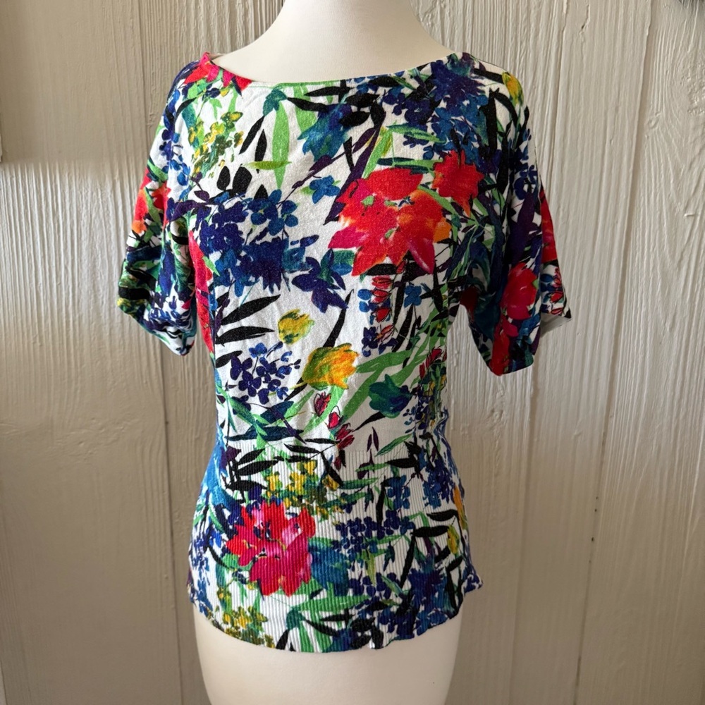 Cable & Gauge Floral Print Short Sleeve Women's Top Size Small